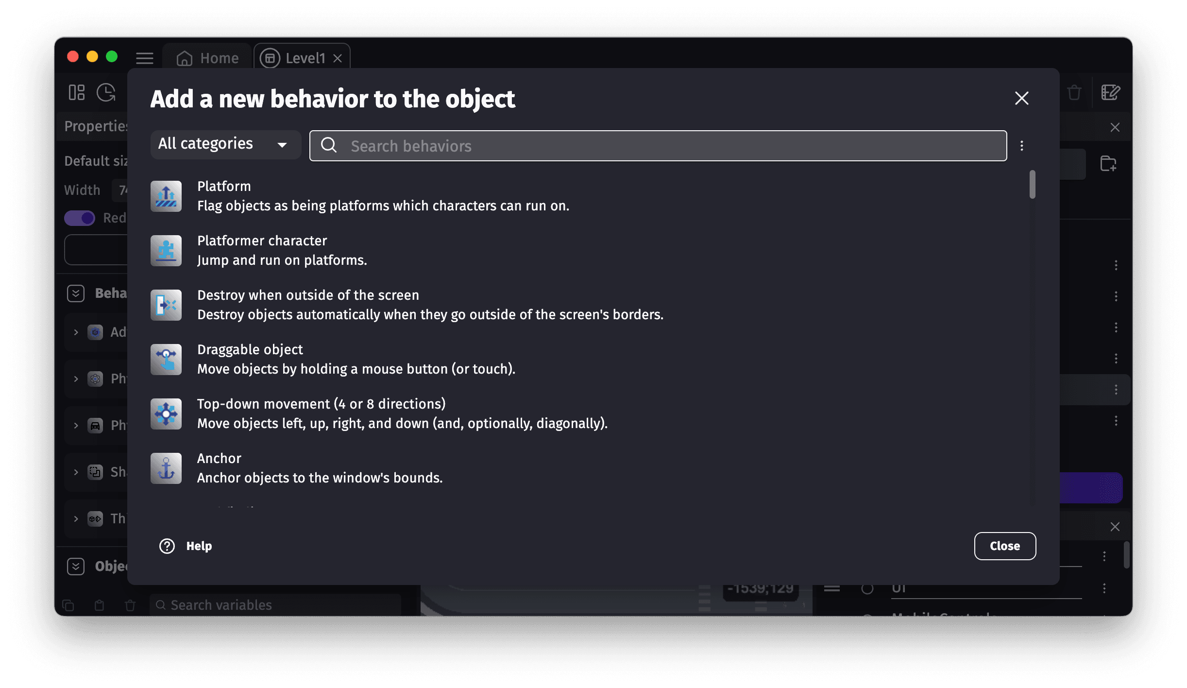 The list of behaviors